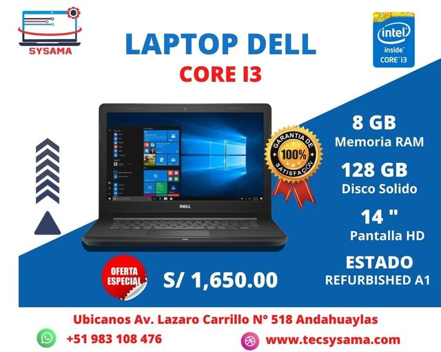 Laptop core i3, ram 8gb, ssd 128gb
